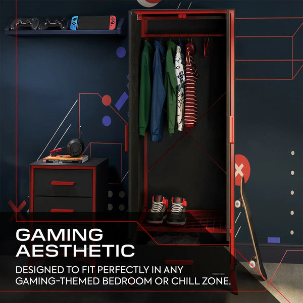 Arcane Canvas 2 Door Wardrobe with Drawer - Black / Red