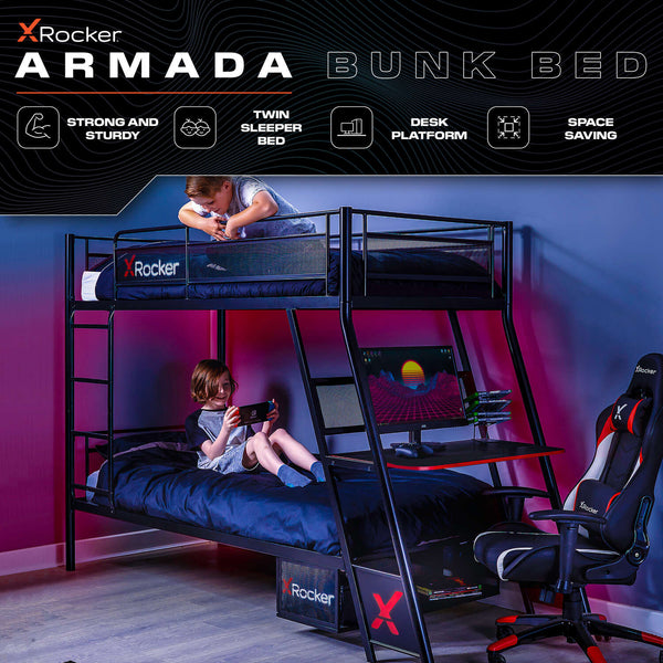 Armada Gaming Bunk Bed with Gaming Desk - Black