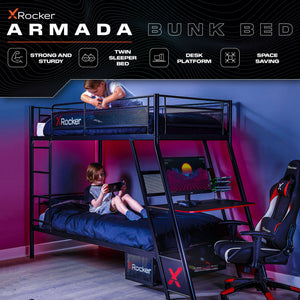 Armada Gaming Bunk Bed with Desk - Sleeps 2