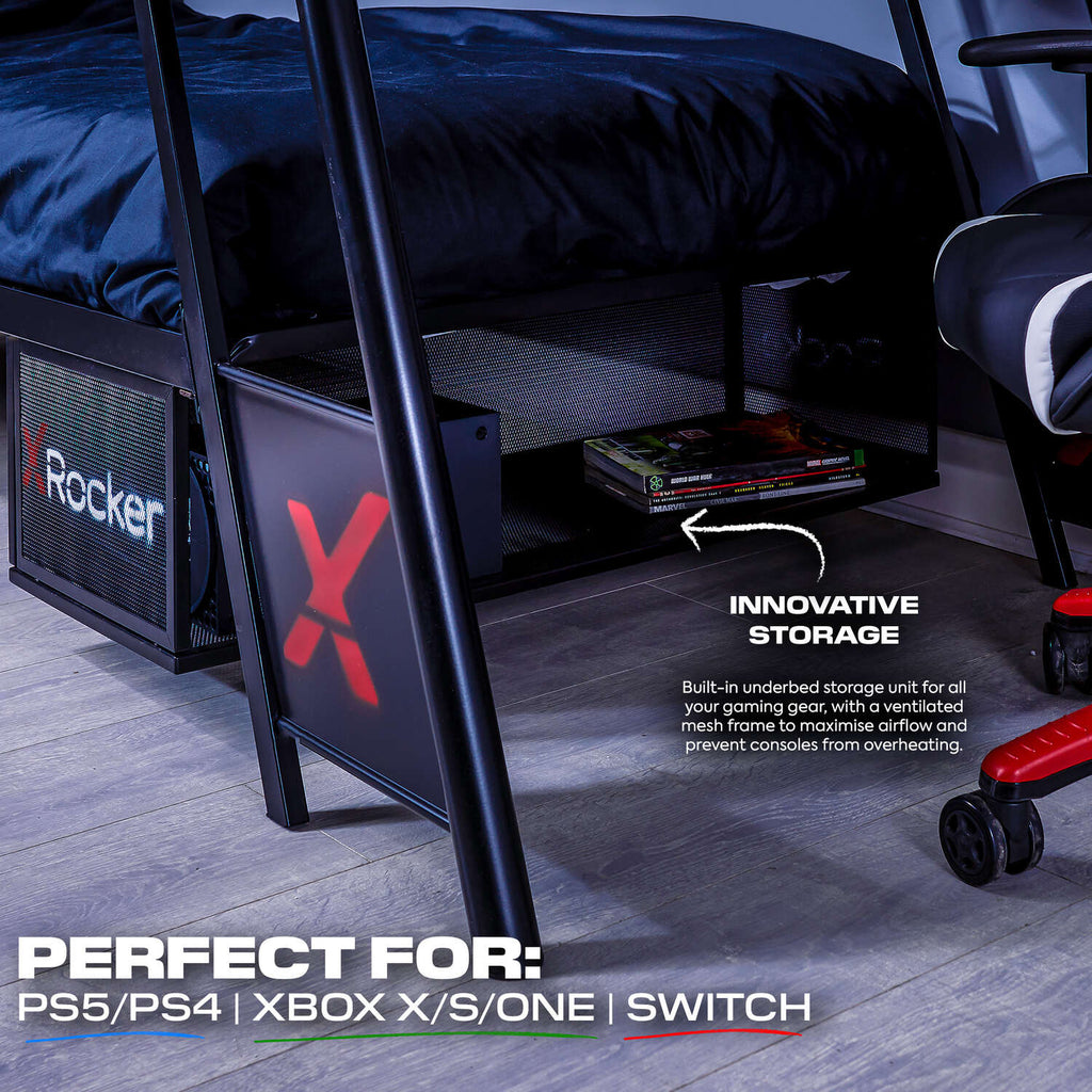 Armada Gaming Bunk Bed with Gaming Desk - Black