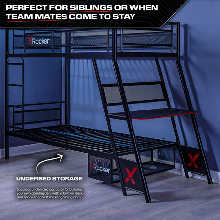 Armada Gaming Bunk Bed with Desk - Sleeps 2