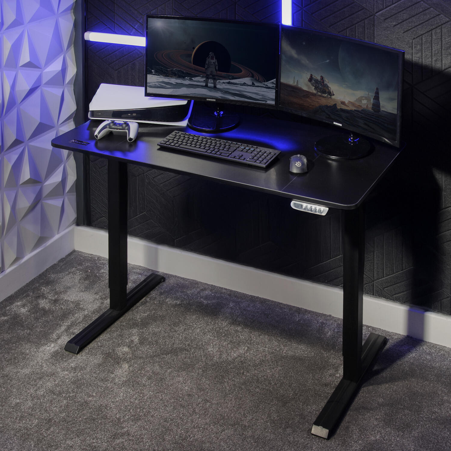 Black height adjustable electric desk with minimalist design