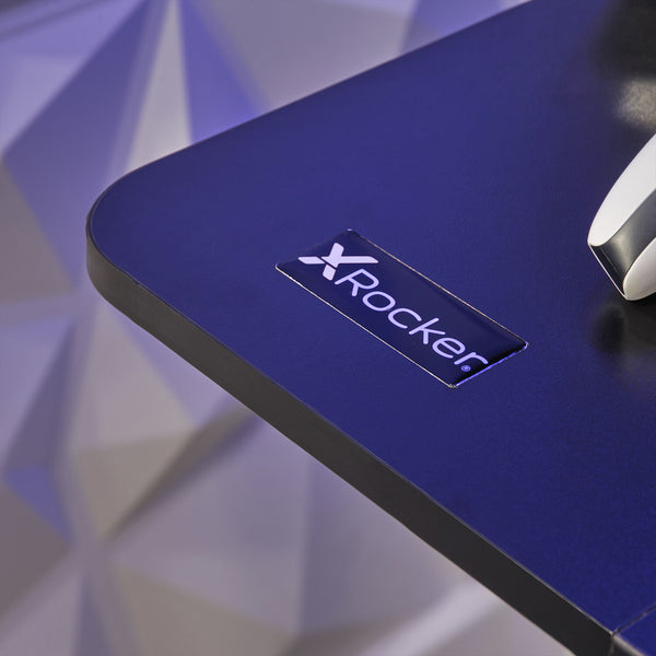 Single motor height adjustable desk in black with LED accessories