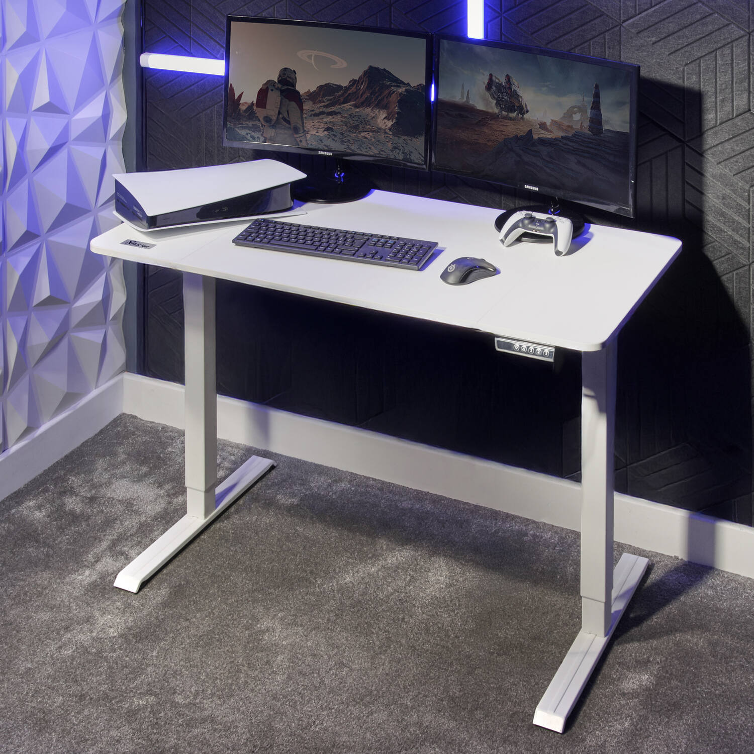 White electric sit-stand desk with clean, modern finish