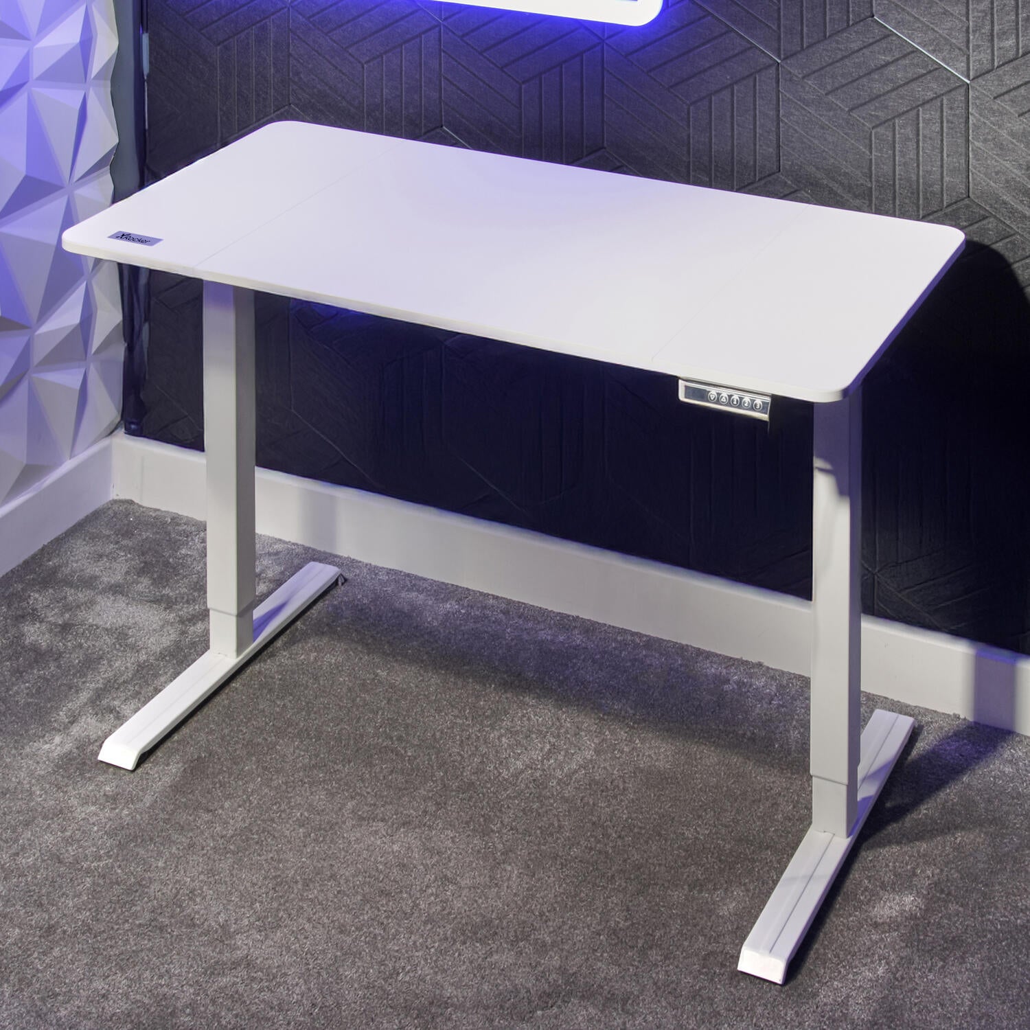 White single motor electric desk with anti-fatigue mat