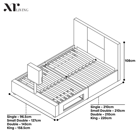 Contemporary Black TV bed with remote controlled LED lighting and  a discreet space saving TV mount