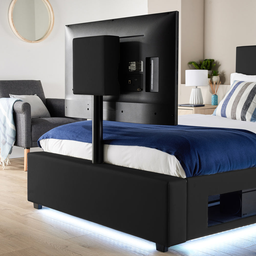 Ava Upholstered TV Bed with LED Lights - Black (4 Sizes)