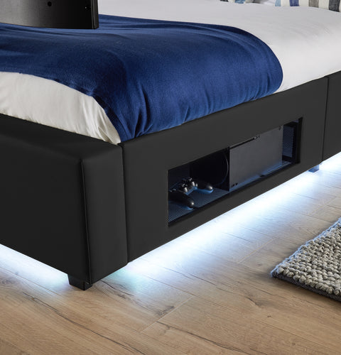 Ava Upholstered TV Bed with LED Lights - Black (4 Sizes)