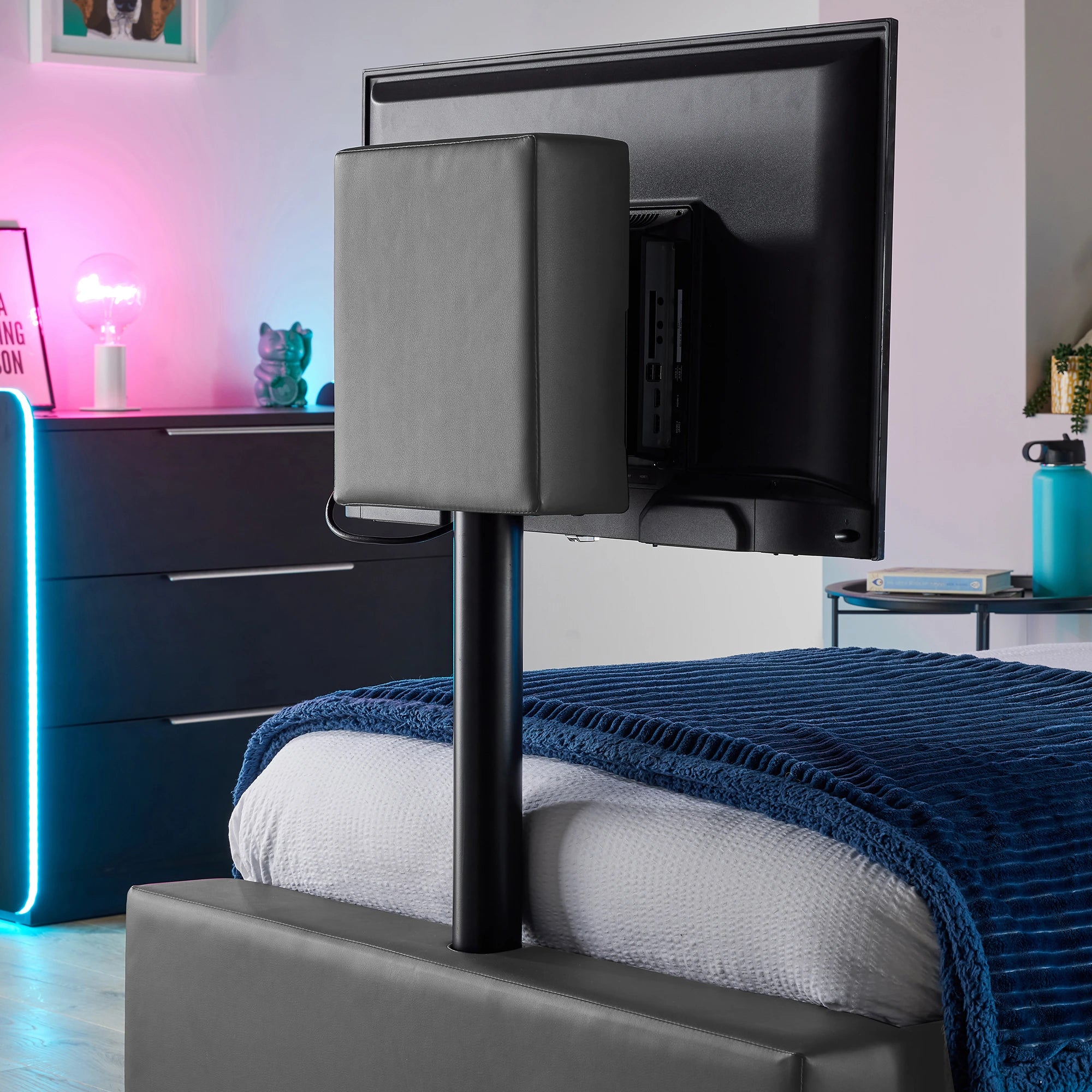 Ava Upholstered TV Bed with LED Lights - Grey (4 Sizes)