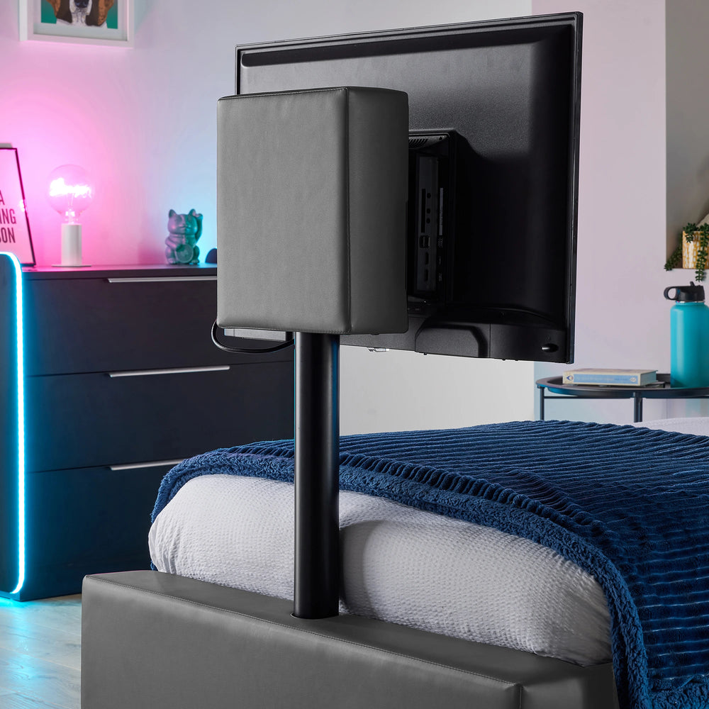 Ava Upholstered TV Bed with LED Lights - Grey (4 Sizes)