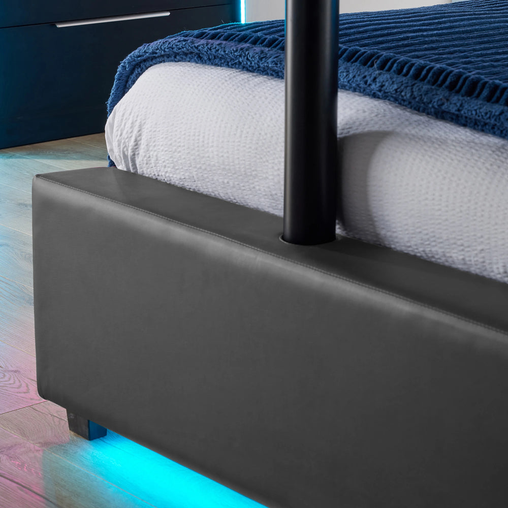 Ava Upholstered TV Bed with LED Lights - Grey (4 Sizes)