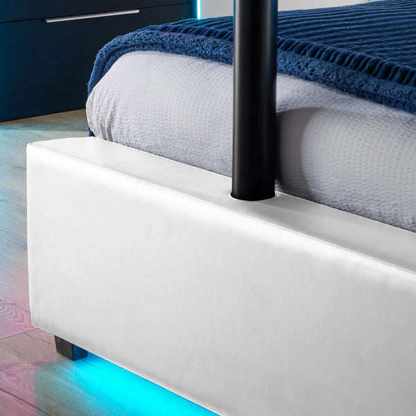 Ava Upholstered TV Bed with LED Lights - White (4 Sizes)