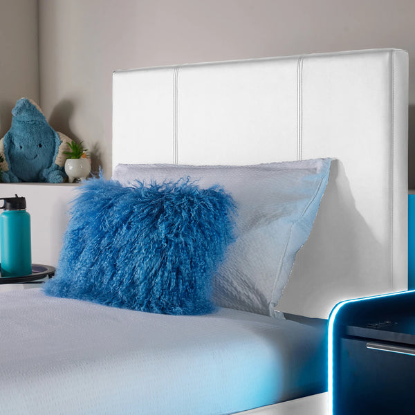 Ava Upholstered TV Bed with LED Lights - White (4 Sizes)