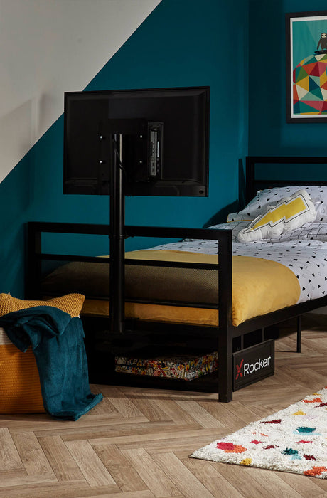 Basecamp gaming bed with TV mount, designed for space-saving and immersive entertainment