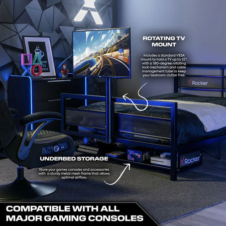 Basecamp Double 4ft6 TV Gaming Bed - Black