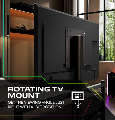 Black rotating TV mount in a room with a window