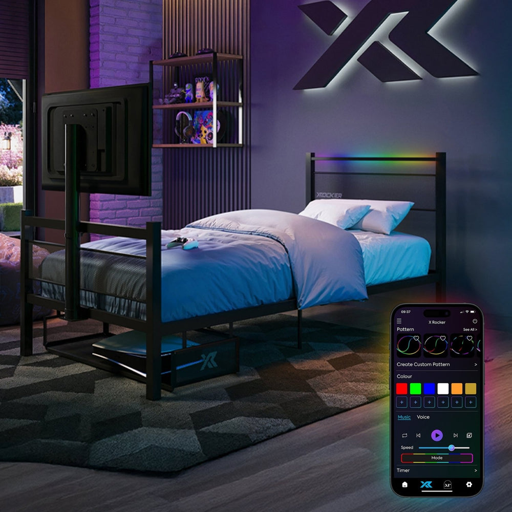 Basecamp RGB Single LED Gaming TV Bed - Black