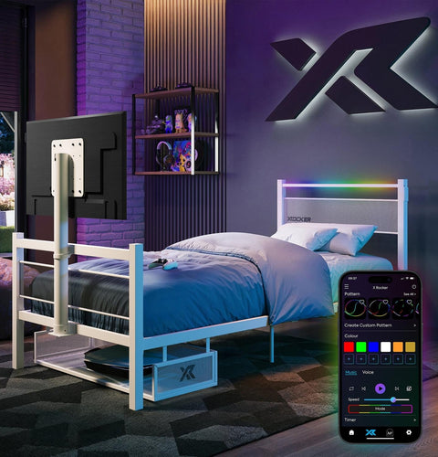 Basecamp RGB Single LED Gaming TV Bed - White