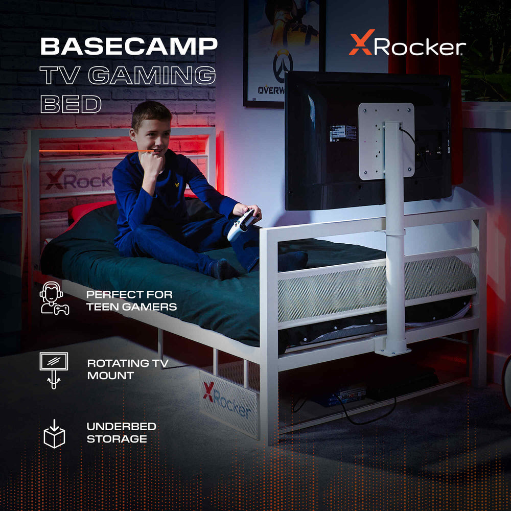 X Rocker Base Camp Basecamp Single TV Gaming Bed - White | X Rocker UK