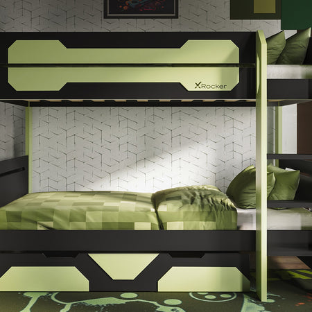 Battalion Gaming Bunk Bed with Trundle Drawers - Green