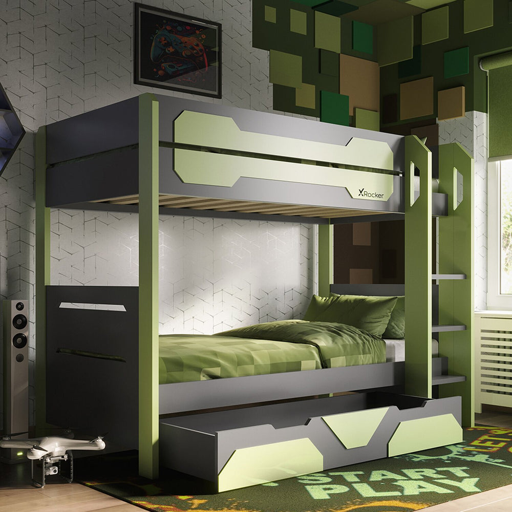 Battalion Gaming Bunk Bed with Trundle Drawers - Green