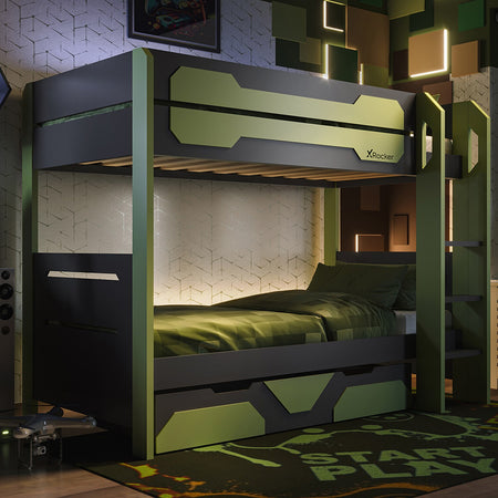 Battalion Gaming Bunk Bed with Trundle Drawers - Green