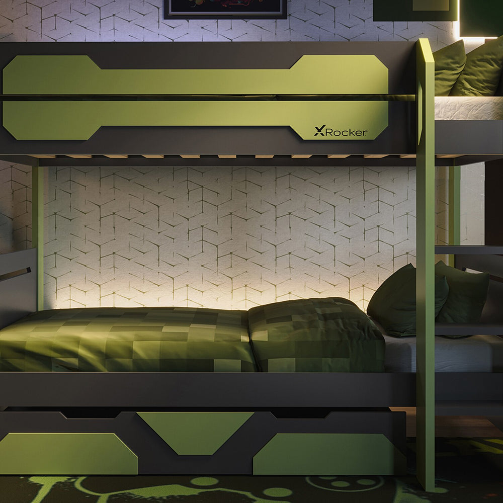 Battalion Gaming Bunk Bed with Trundle Drawers - Green