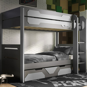 Battalion Gaming Bunk Bed with Trundle Drawers - Grey