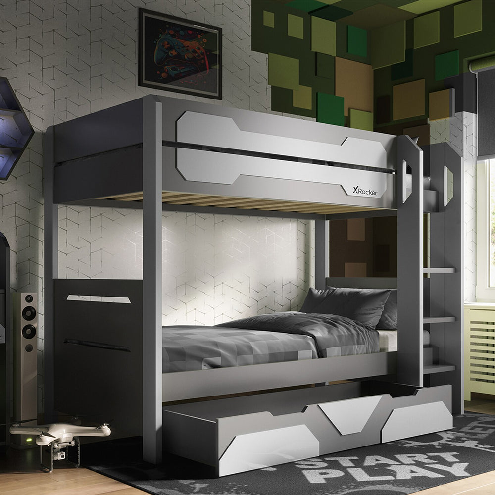 Battalion Gaming Bunk Bed with Trundle Drawers - Grey