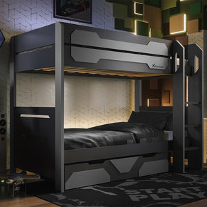 Battalion Gaming Bunk Bed with Trundle Drawers - Grey