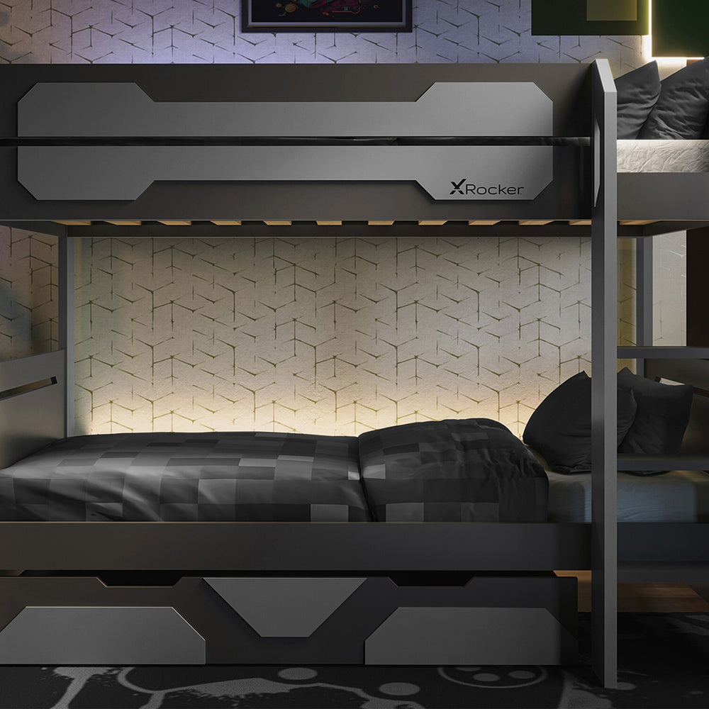 Battalion Gaming Bunk Bed with Trundle Drawers - Grey