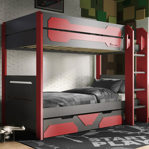 Battalion Gaming Bunk Bed with Trundle Drawers - Red