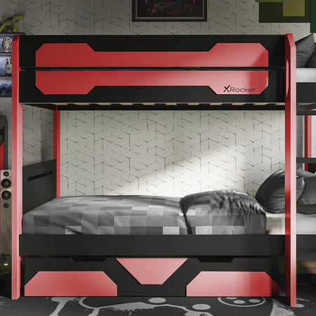 Battalion Gaming Bunk Bed with Trundle Drawers - Red