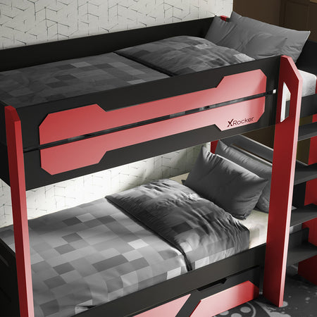 Battalion Gaming Bunk Bed with Trundle Drawers - Red