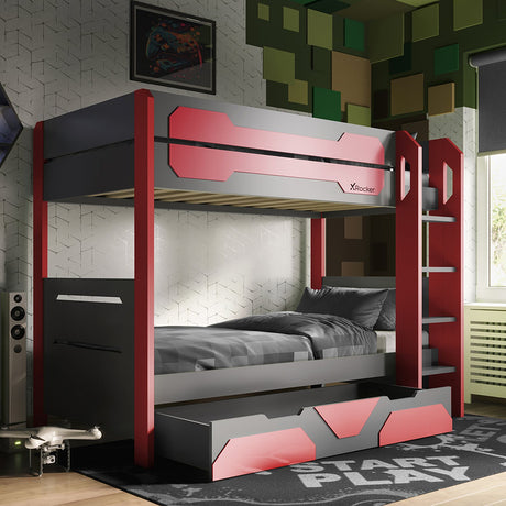 Battalion Gaming Bunk Bed with Trundle Drawers - Red