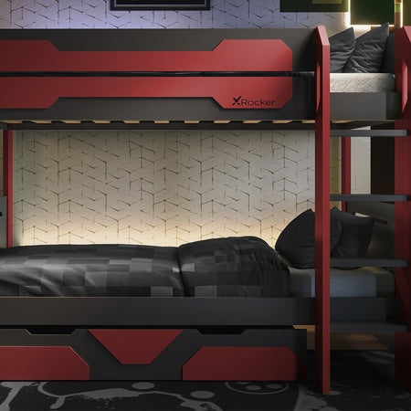 Battalion Gaming Bunk Bed with Trundle Drawers - Red