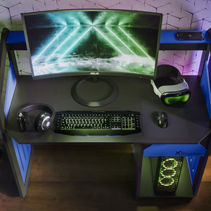 Battalion Gaming Desk with Drawers and Shelves - BLUE