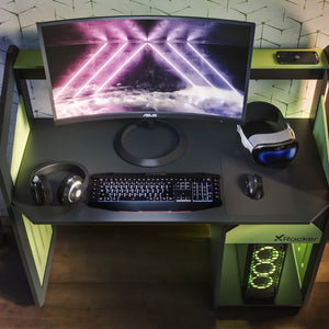 Battalion Gaming Desk with Drawers and Shelves - GREEN