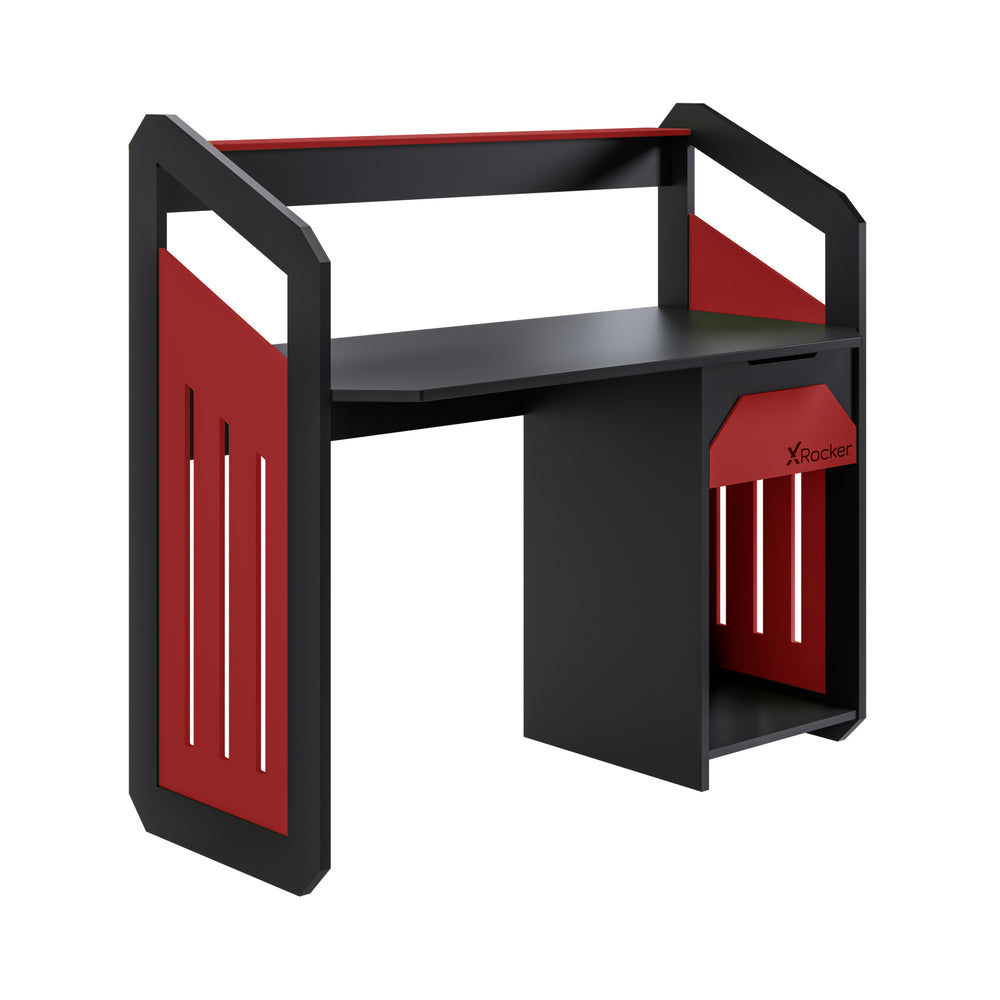 Battalion Gaming Desk with Drawers and Shelves - RED