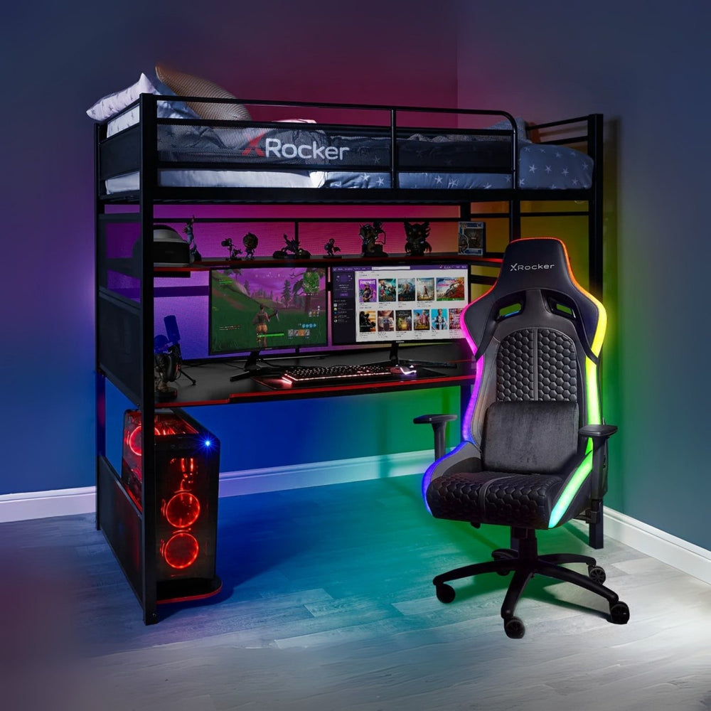 Battlebunk Bunk Bed with Gaming Desk Black X Rocker UK