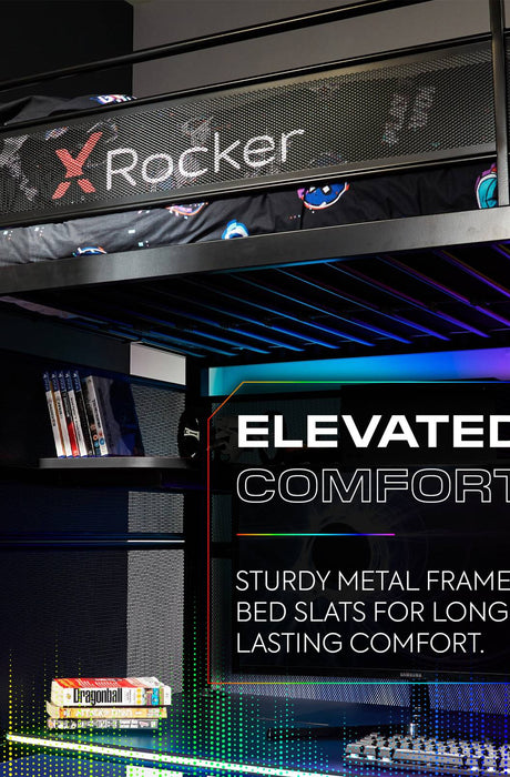 Battlebunk RGB LED High Sleeper Gaming Bunk Bed with Desk - Black