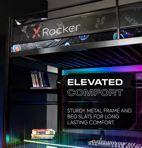 Battlebunk RGB LED High Sleeper Gaming Bunk Bed with Desk - Black