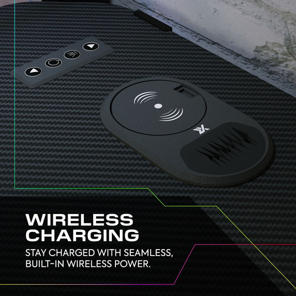 Black phone case with wireless charging feature on a dark background