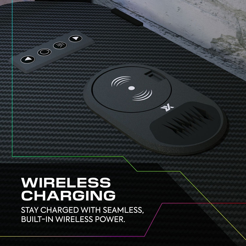 Black phone case with wireless charging feature on a dark background