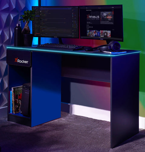 Carbon-Tek 120cm LED Gaming Desk with Wireless Charging - Grey / Blue RGB