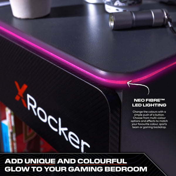 Carbon-Tek LED Bedside Side Table with Wireless Charging and Drawer - Grey / Red RGB