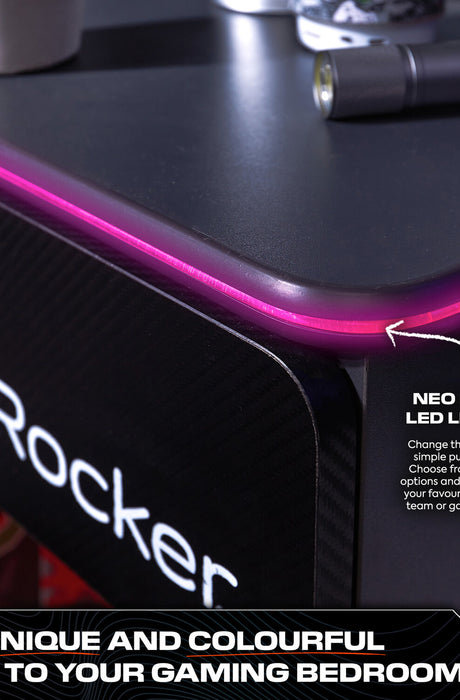 Carbon-Tek LED Bedside Side Table with Wireless Charging and Drawer - Grey / Red RGB