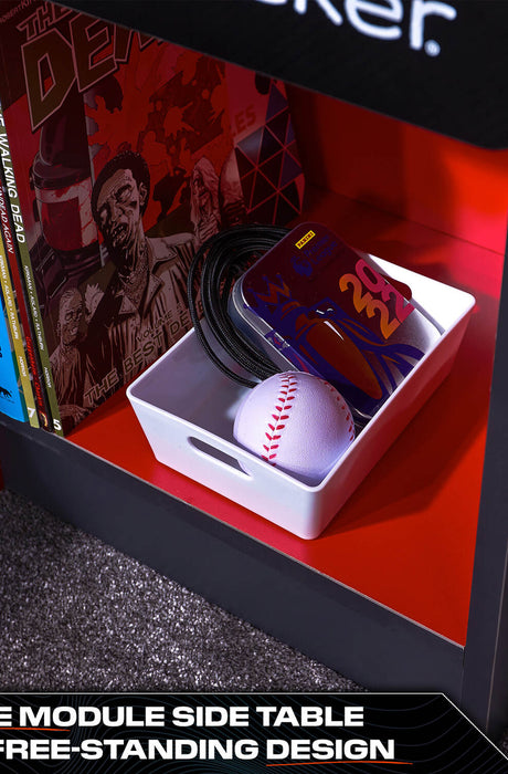 Carbon-Tek LED Bedside Side Table with Wireless Charging and Drawer - Grey / Red RGB