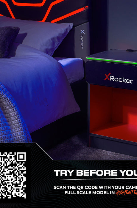 Carbon-Tek LED Bedside Side Table with Wireless Charging and Drawer - Grey / Red RGB