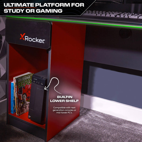 Carbon-Tek 120cm LED Gaming Desk with Wireless Charging - Grey / Red RGB